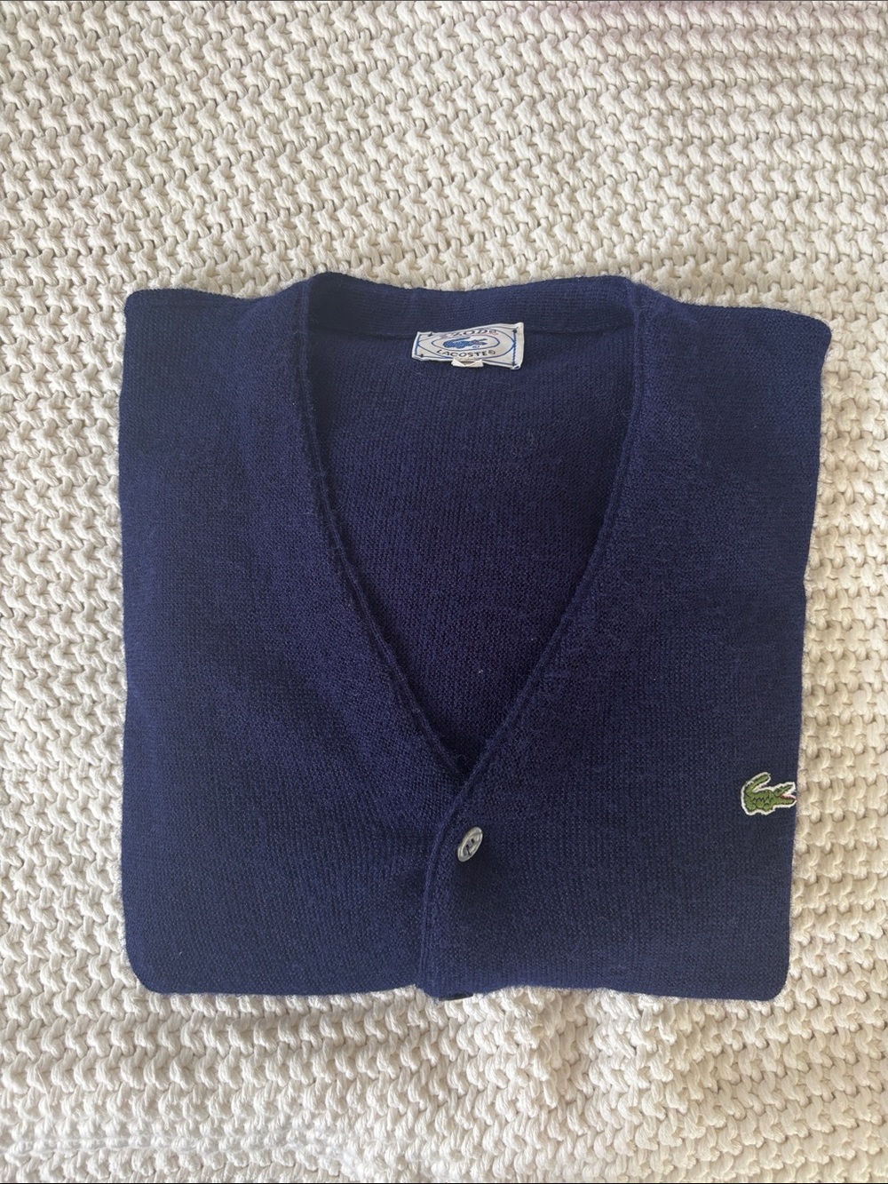 Vintage Izod Lacoste Cardigan Sweater Men’s Large Navy USA Croc Logo